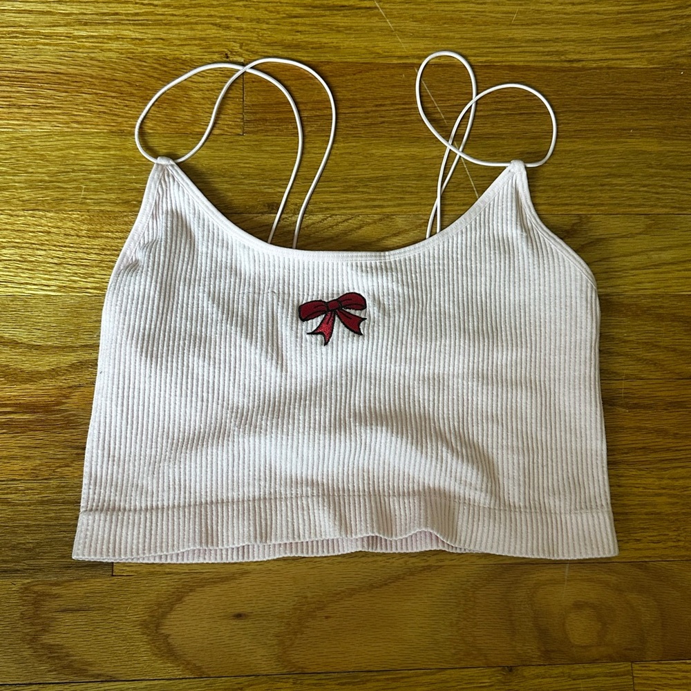 Forever 21 Light Pink Ribbed Camisole with Red Bow